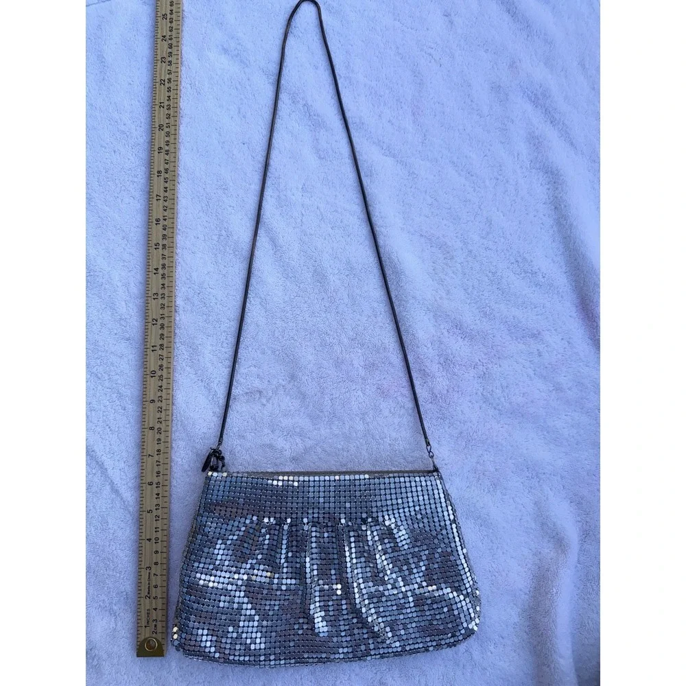 Lyrella‎ Vintage Silver Chainmail Mesh Evening Bag Crossbody Snake Chain Strap